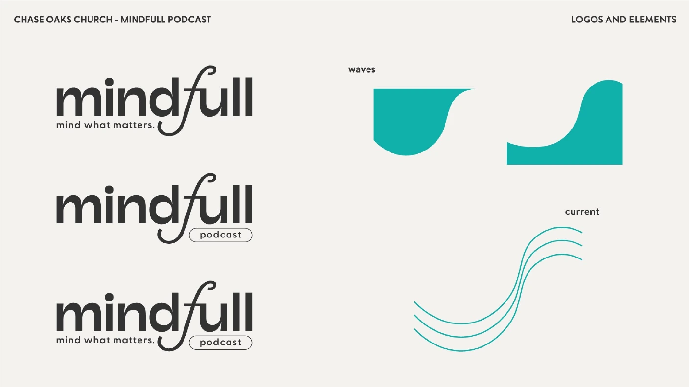 mindfull podcast logo variations and supporting wave graphics